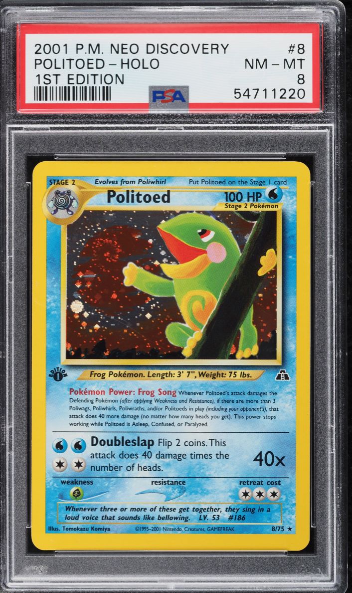 2001 Pokemon Neo Discovery 1st Edition Holo Politoed #8 PSA 8 NM-MT