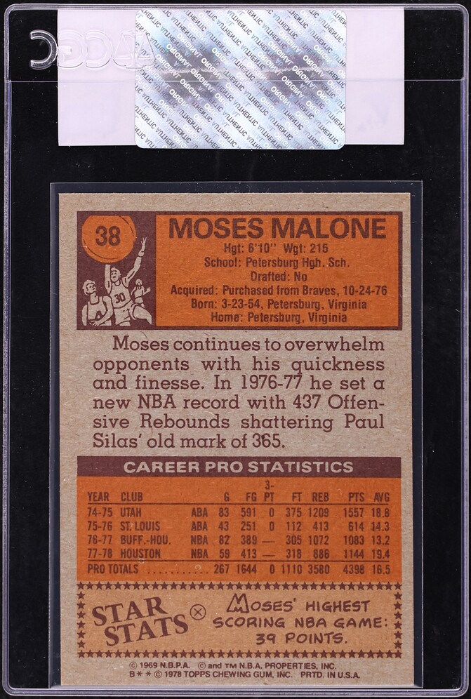 1978 Topps Basketball Moses Malone #38 CGC AUTH