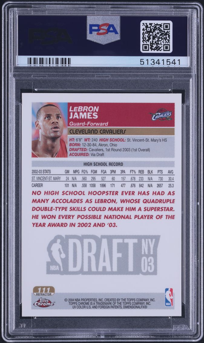2003 Topps Chrome Refractor LeBron James ROOKIE #111 PSA 9 MINT