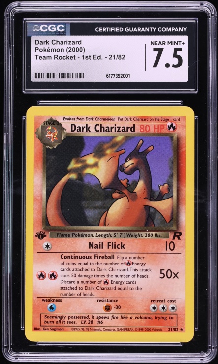 2000 Pokemon Team Rocket 1st Edition Dark Charizard #21 CGC 7.5 NRMT+