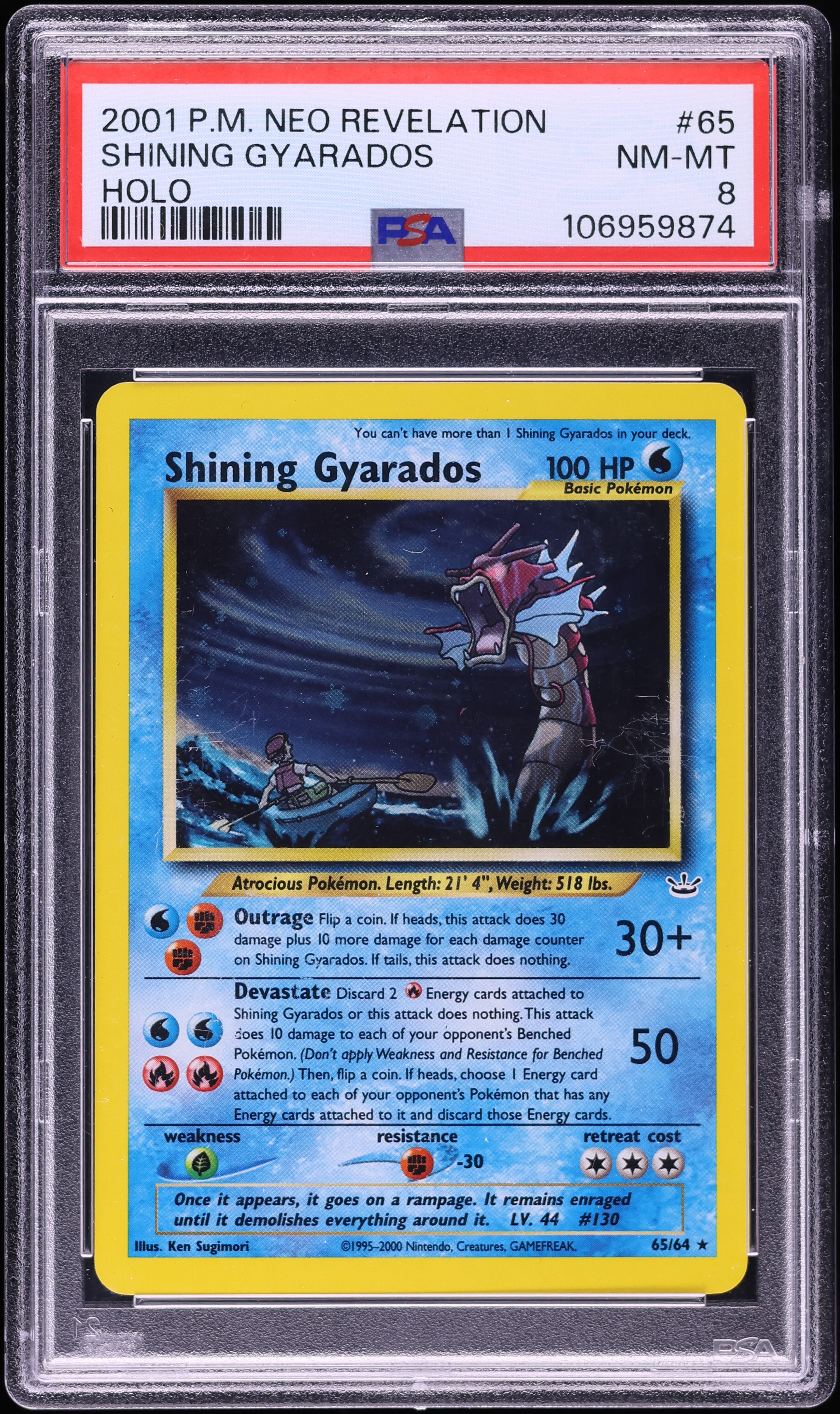 2001 Pokemon Neo Revelation Holo Shining Gyarados #65 PSA 8 NM-MT