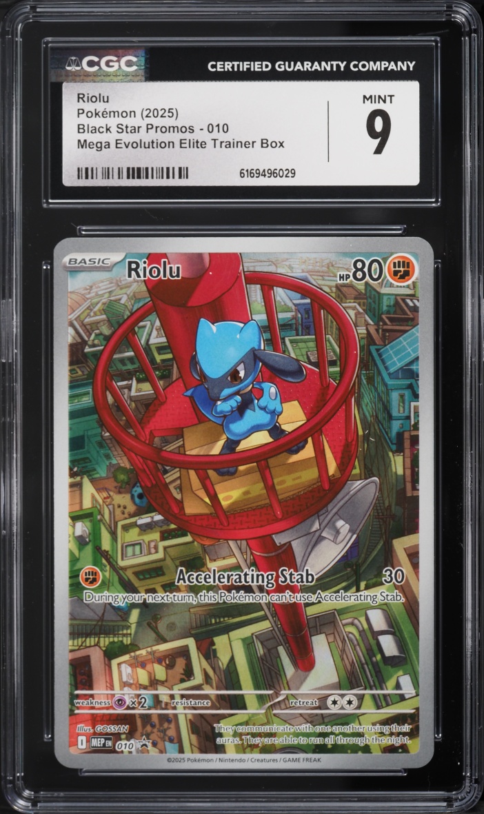 2025 Pokemon Mega Evolution Black Star Promo ETB Full Art Riolu #10 CGC 9 MINT