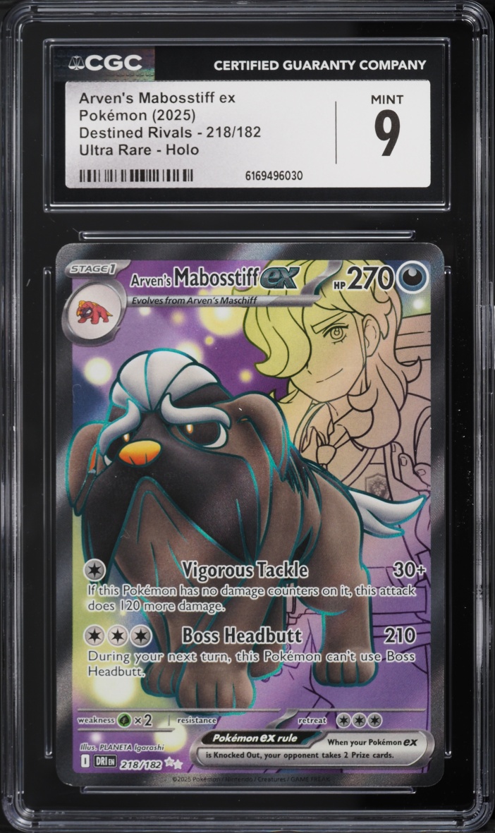 2025 Pokemon Scarlet & Violet Destined Rivals Full Art Arven's Mabosstiff Ex #218 CGC 9 MINT