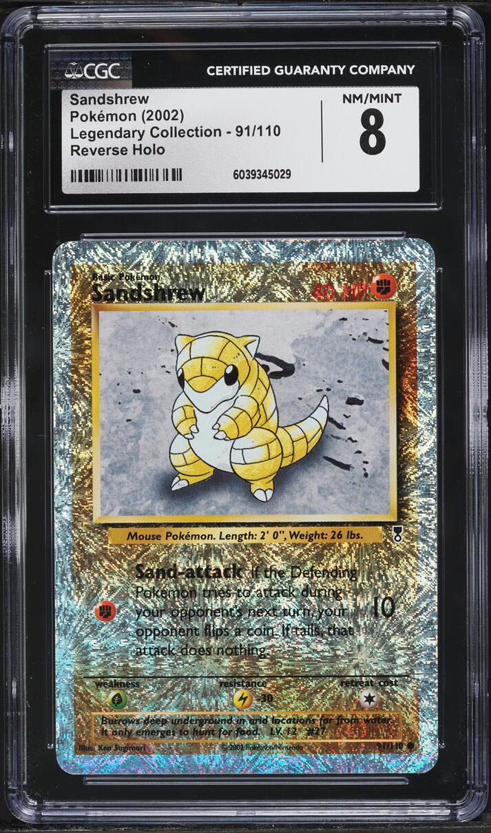 2002 Pokemon Legendary Collection Reverse Holo Sandshrew #91 CGC 8 NM-MT