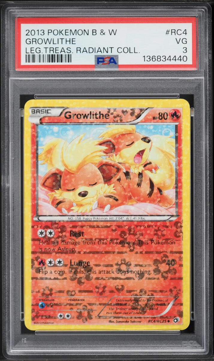 2013 Pokemon Black & White Legendary Treasures Radiant Collection Growlithe #RC4 PSA 3 VG