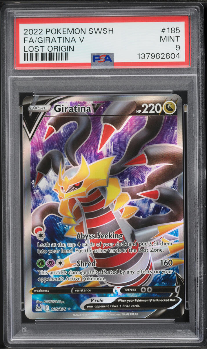 2022 Pokemon Sword & Shield Lost Origin Full Art Giratina V #185 PSA 9 MINT