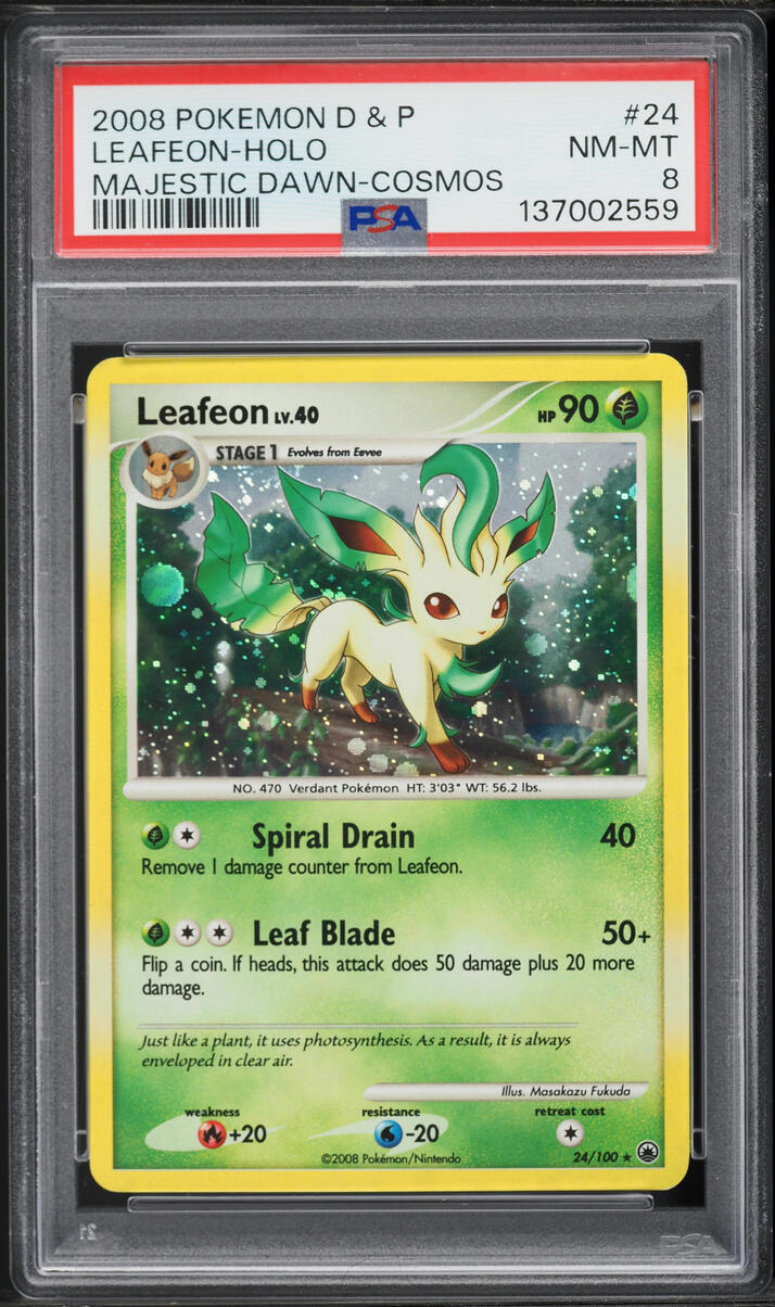 2008 Pokemon Diamond & Pearl Majestic Dawn Cosmos Holo Leafeon #24 PSA 8 NM-MT