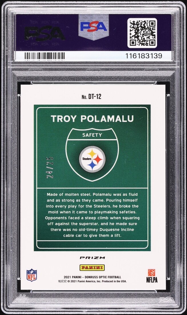 2021 Donruss Optic Downtown Black Pandora Troy Polamalu /25 #DT-12 PSA 10 GEM