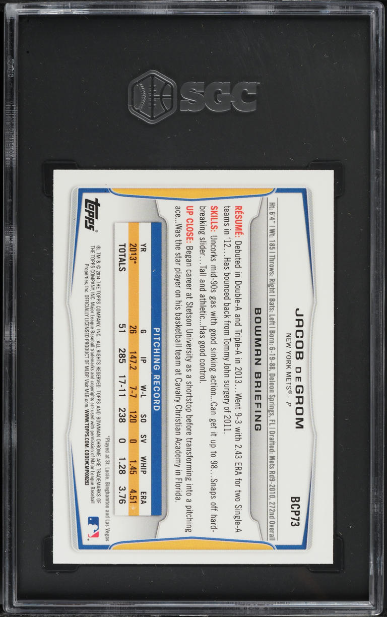 2014 Bowman Chrome Jacob DeGrom PROSPECT #BCP73 SGC 10 GEM MINT