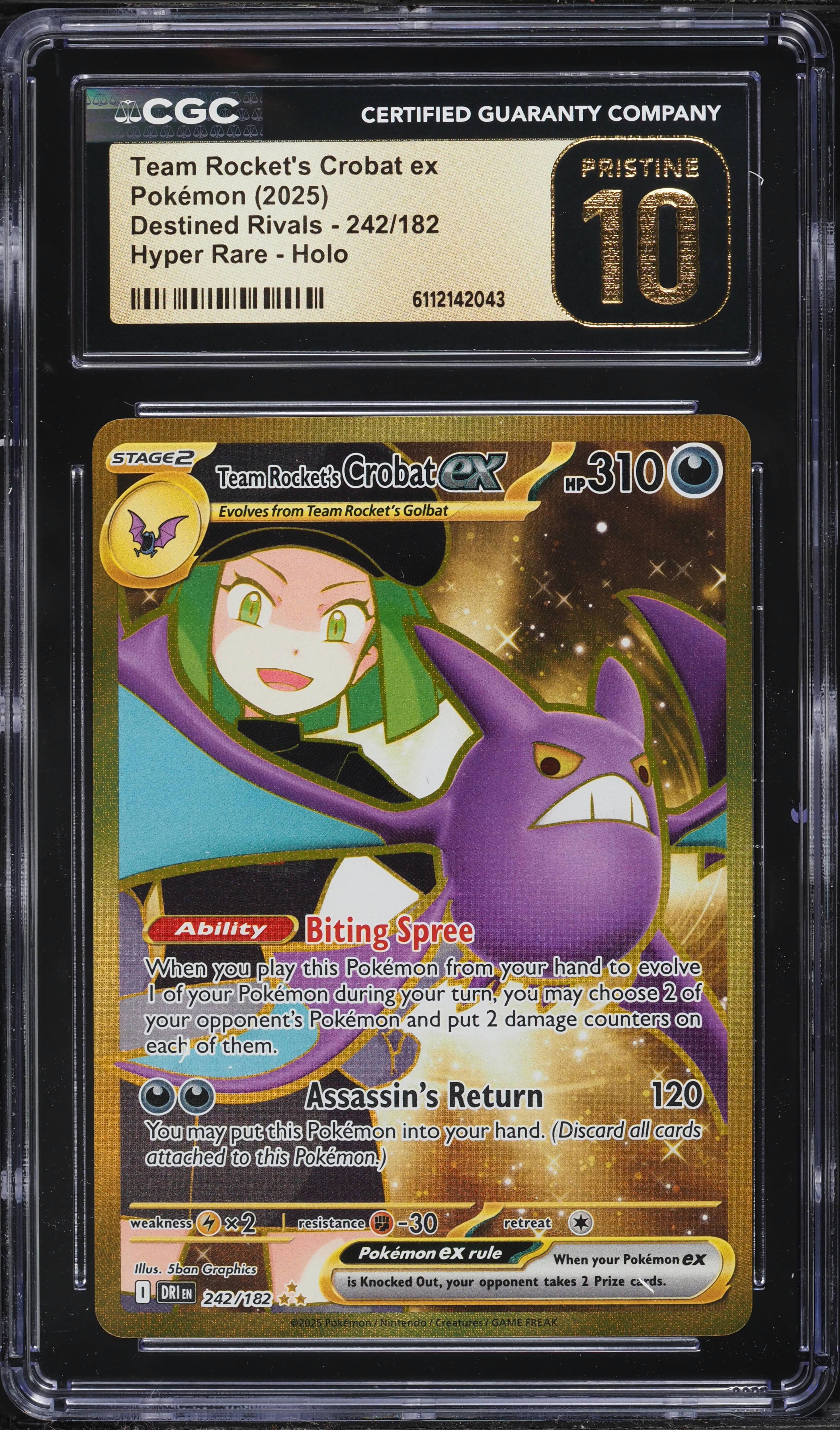 2025 Pokemon SV Destined Rivals Gold Rare Team Rocket's Crobat Ex #242 CGC 10 PRISTINE