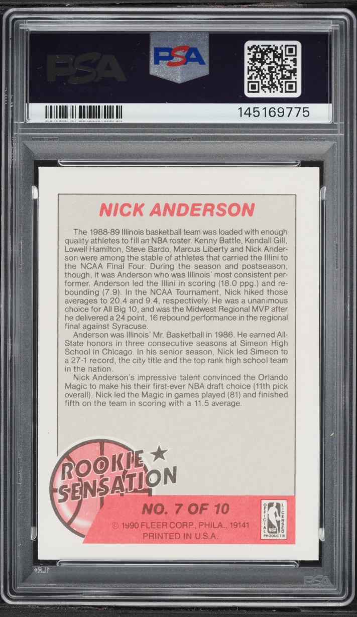 1990 Fleer Sensations Nick Anderson ROOKIE #7 PSA 9 MINT