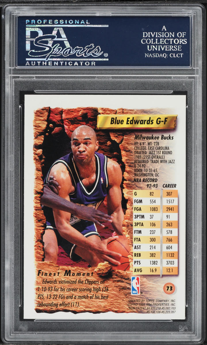 1993 Finest Refractor Blue Edwards #73 PSA 10 GEM MINT