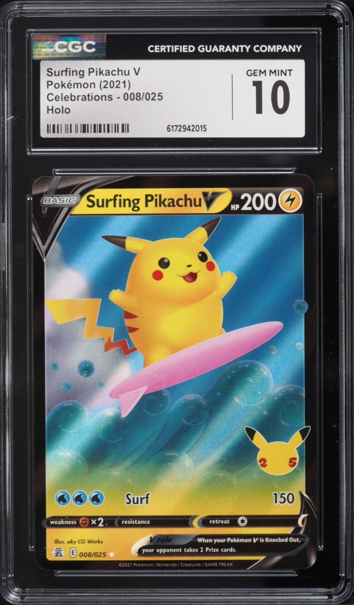 2021 Pokemon Sword & Shield Celebrations Alt Art Surfing Pikachu V #8 CGC 10 Gem Mint