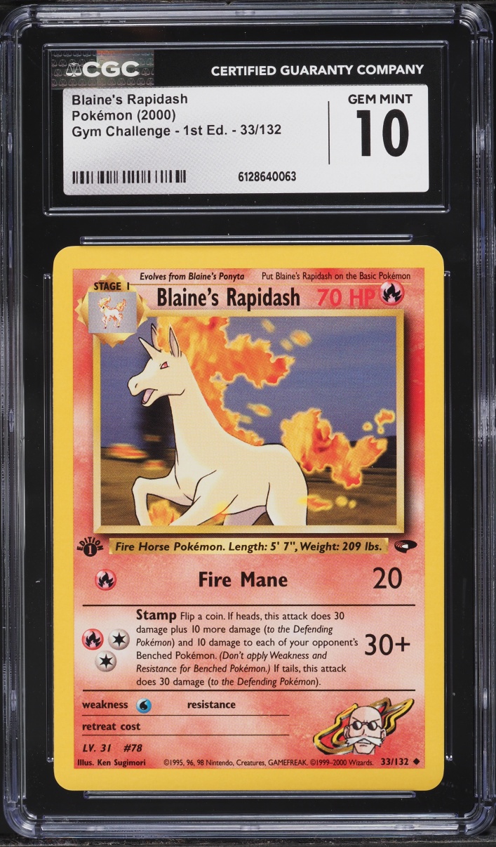 2000 Pokemon Gym Challenge 1st Edition Blaine's Rapidash #33 CGC 10 GEM MINT