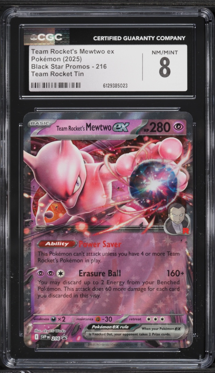 2025 Pokemon Scarlet & Violet Promo Rocket Tin Holo Team Rocket's Mewtwo EX #216 CGC 8 NM-MT