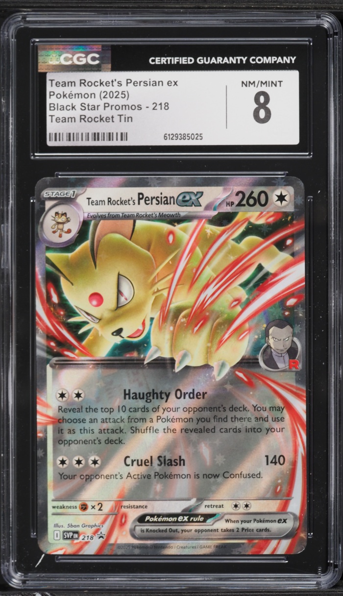 2025 Pokemon Scarlet & Violet Promos Tin Holo Team Rocket's Persian EX #218 CGC 8 NM-MT