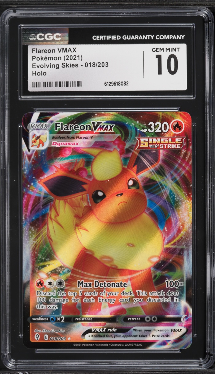 2021 Pokemon Sword & Shield Evolving Skies Alt Art Flareon VMAX #18 CGC 10 GEM MINT