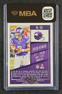2015 Panini Contenders Taylor Heinicke ROOKIE AUTO #160 MBA AUTH