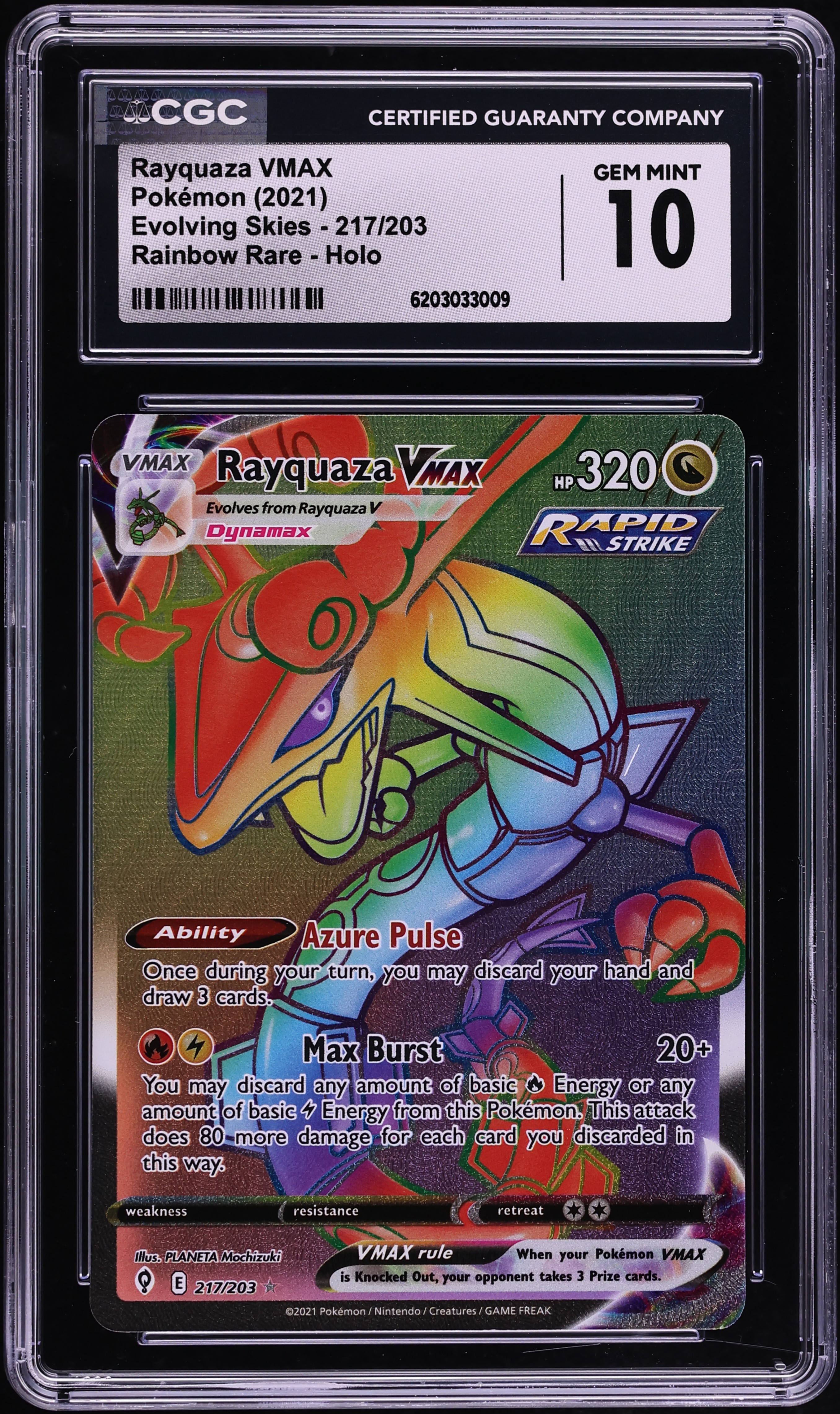 2021 Pokemon Sword & Shield Evolving Skies Rainbow Rare Rayquaza VMAX #217 CGC 10 GEM MINT