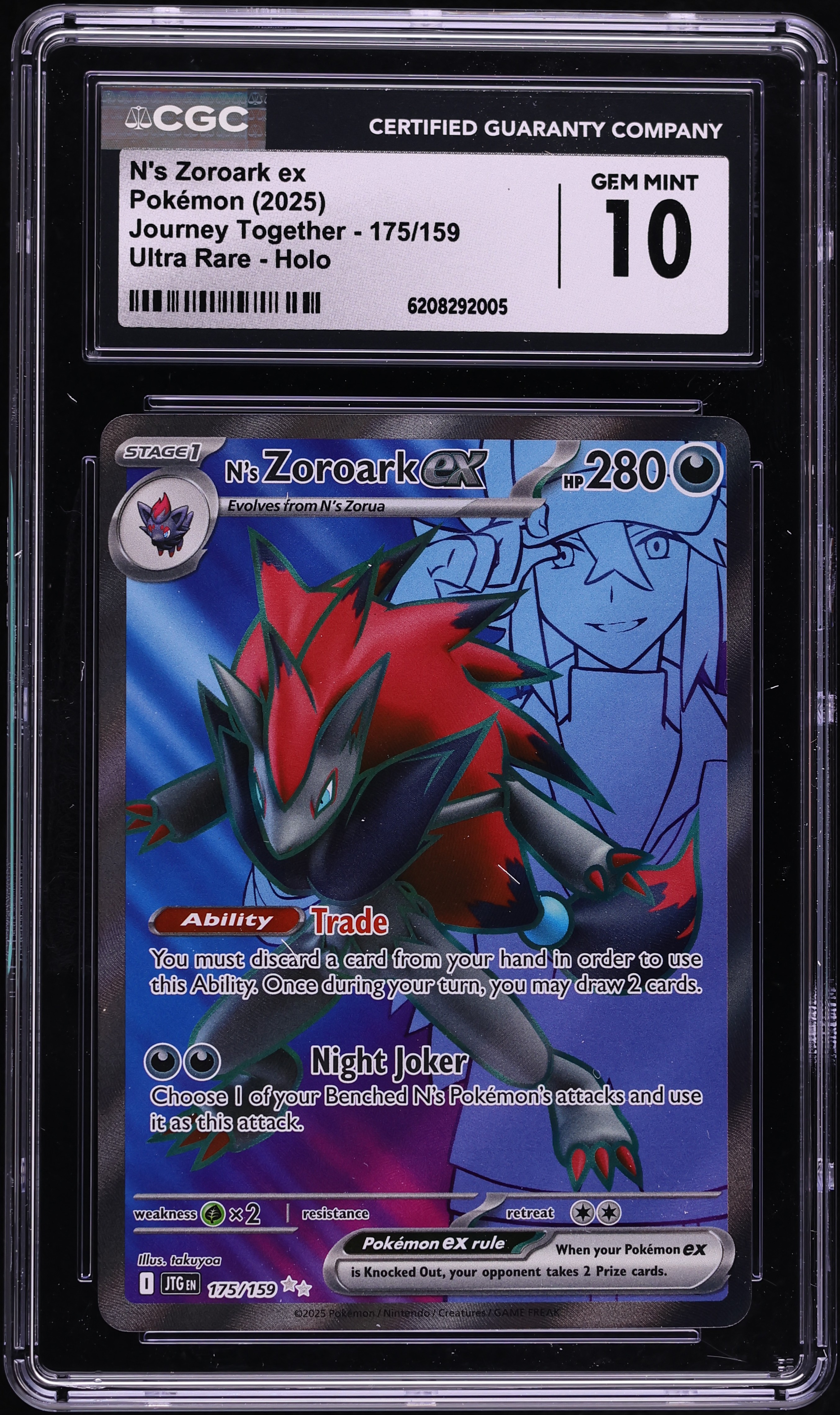 2025 Pokemon Scarlet & Violet Journey Together Full Art N's Zoroark Ex #175 CGC 10 GEM MINT