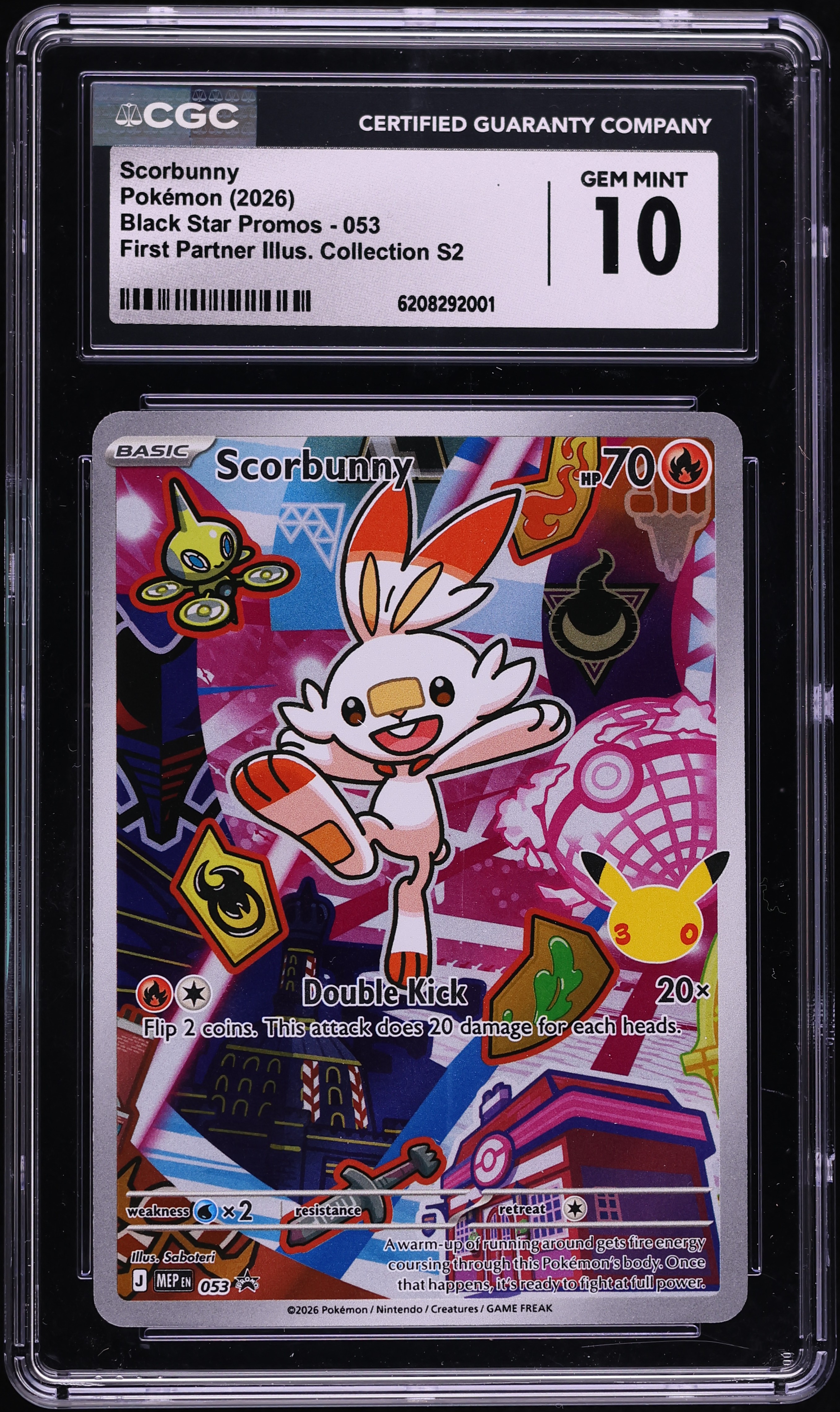2026 Pokemon Mega Promo First Partner Illustration S2 Full Art Scorbunny #53 CGC 10 GEM MINT