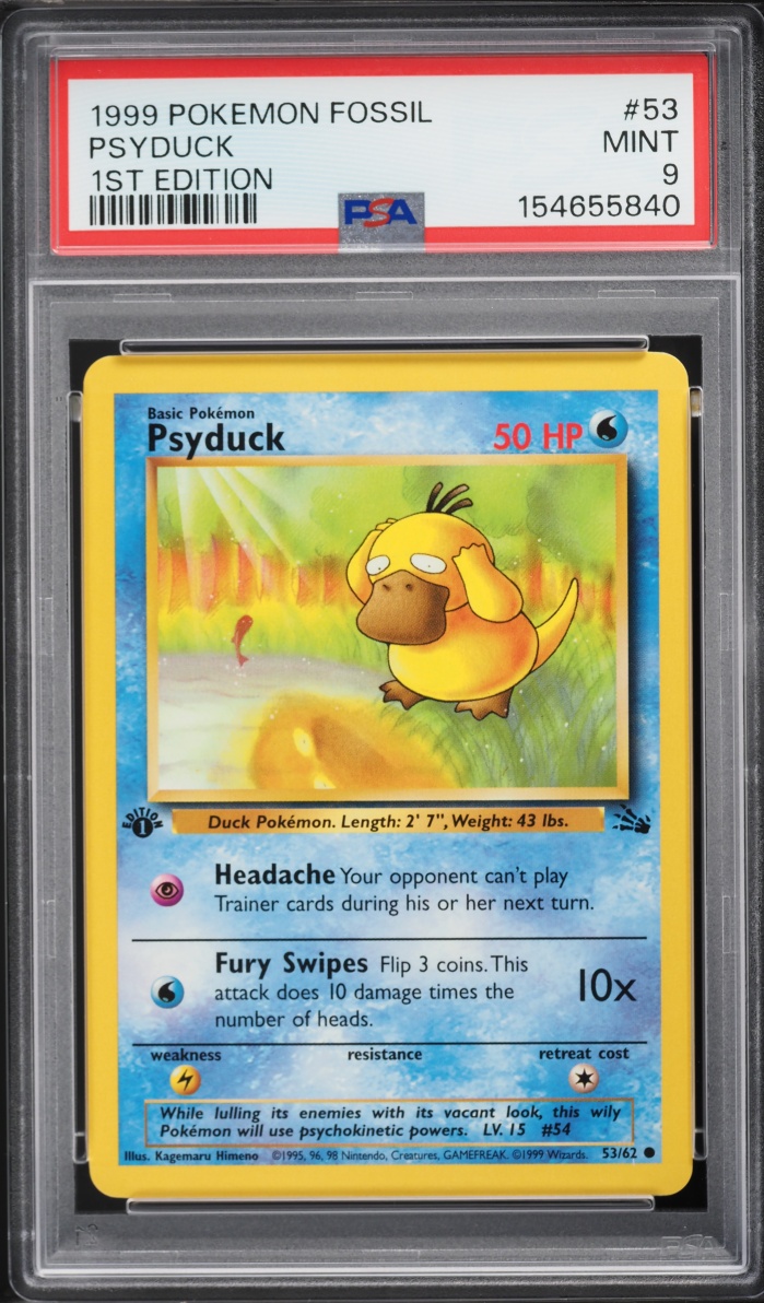 1999 Pokemon Fossil 1st Edition Psyduck #53 PSA 9 MINT