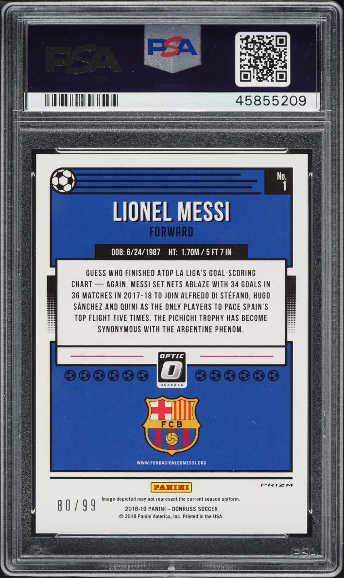 2018 Donruss Optic Orange Prizm Lionel Messi /99 #1 PSA 9 MINT