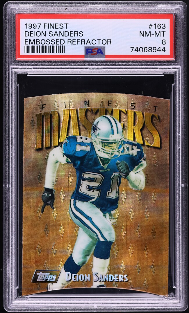 1997 Finest Embossed Refractor Deion Sanders #163 PSA 8 NM-MT - Photo 1