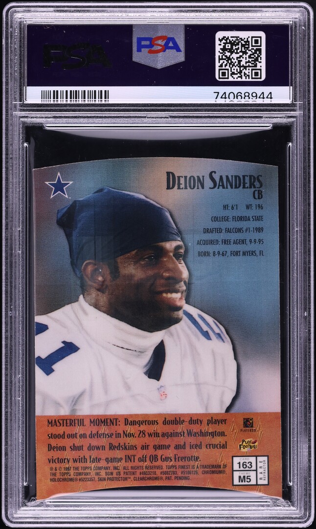 1997 Finest Embossed Refractor Deion Sanders #163 PSA 8 NM-MT - Photo 2