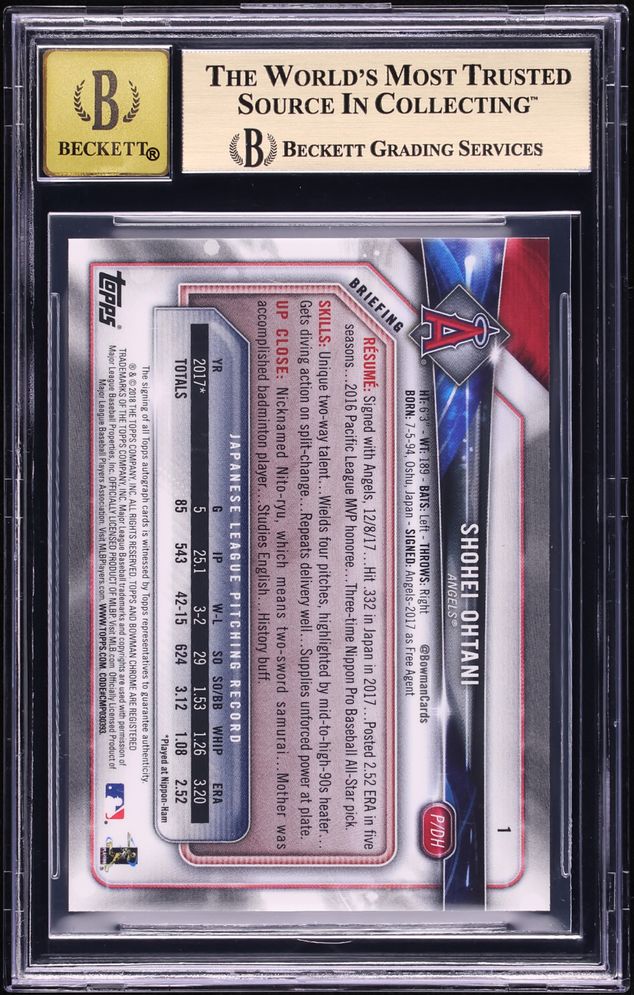 2018 Bowman Chrome Image Variation Shohei Ohtani ROOKIE AUTO 1/25 #1 BGS 9.5 GEM MINT