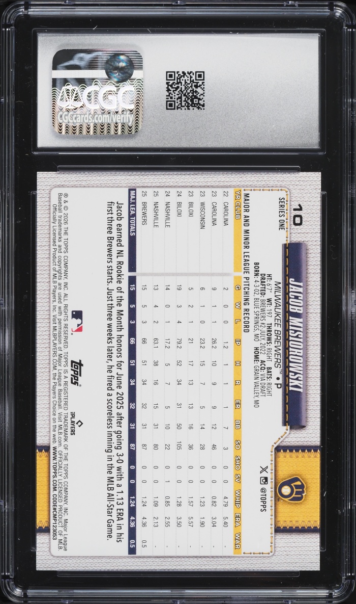 2026 Topps Jacob Misiorowski ROOKIE #10 CGC 10 GEM MINT