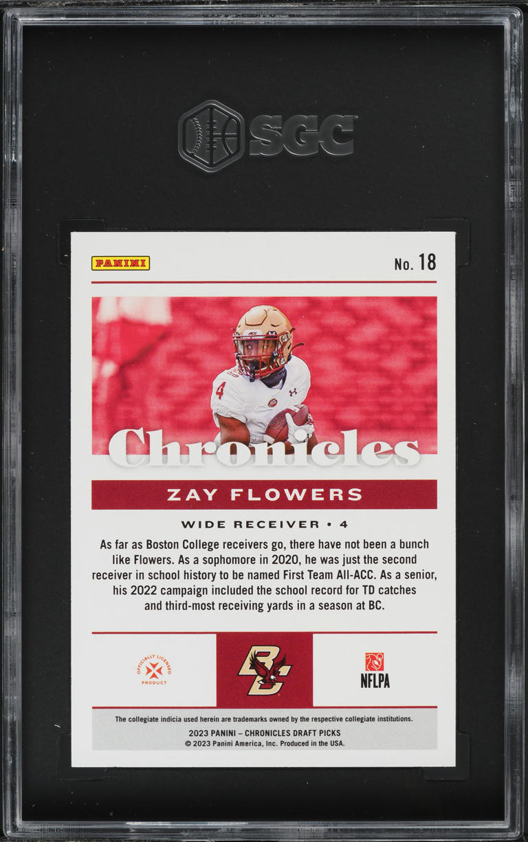 2023 Panini Chronicles Draft Zay Flowers ROOKIE #18 SGC 9.5 MINT+