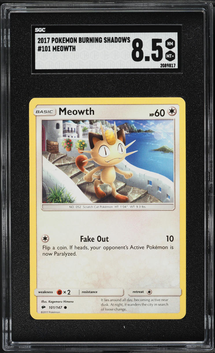 2017 Pokemon Sun & Moon Burning Shadows Meowth #101 SGC 8.5 NM-MT+