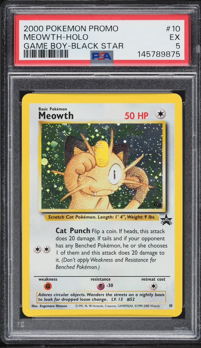 2000 Pokemon Black Star Promo Game Boy Holo Meowth #10 PSA 5 EX