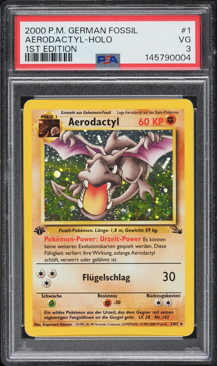2000 Pokemon German Fossil 1st Edition Holo Aerodactyl #1 PSA 3 VG