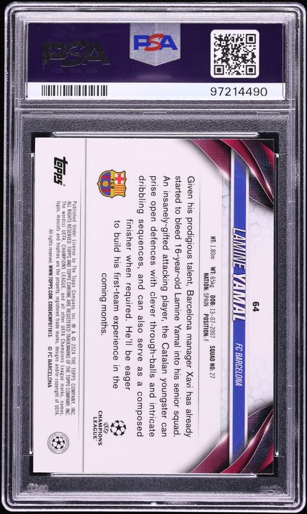 2023 Topps Chrome UEFA Competitions Gold Refractor Lamine Yamal ROOKIE /50 #64 PSA 10 GEM MINT