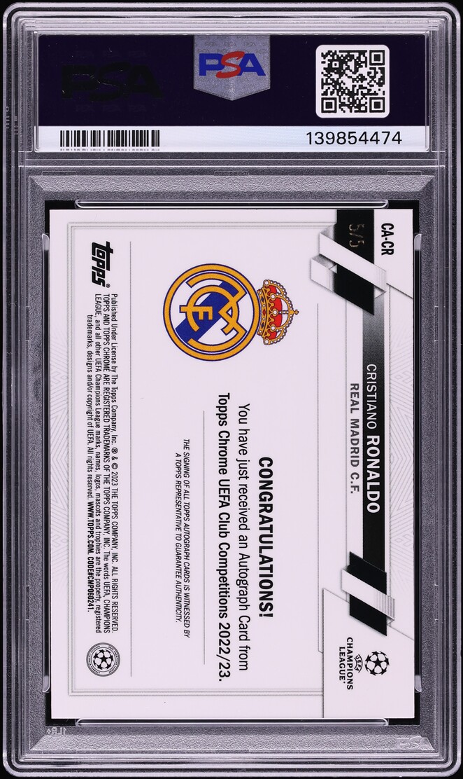 2022 Topps Chrome UEFA Club Competitions Red Refractor Cristiano Ronaldo AUTO 5/5 #CR PSA 9