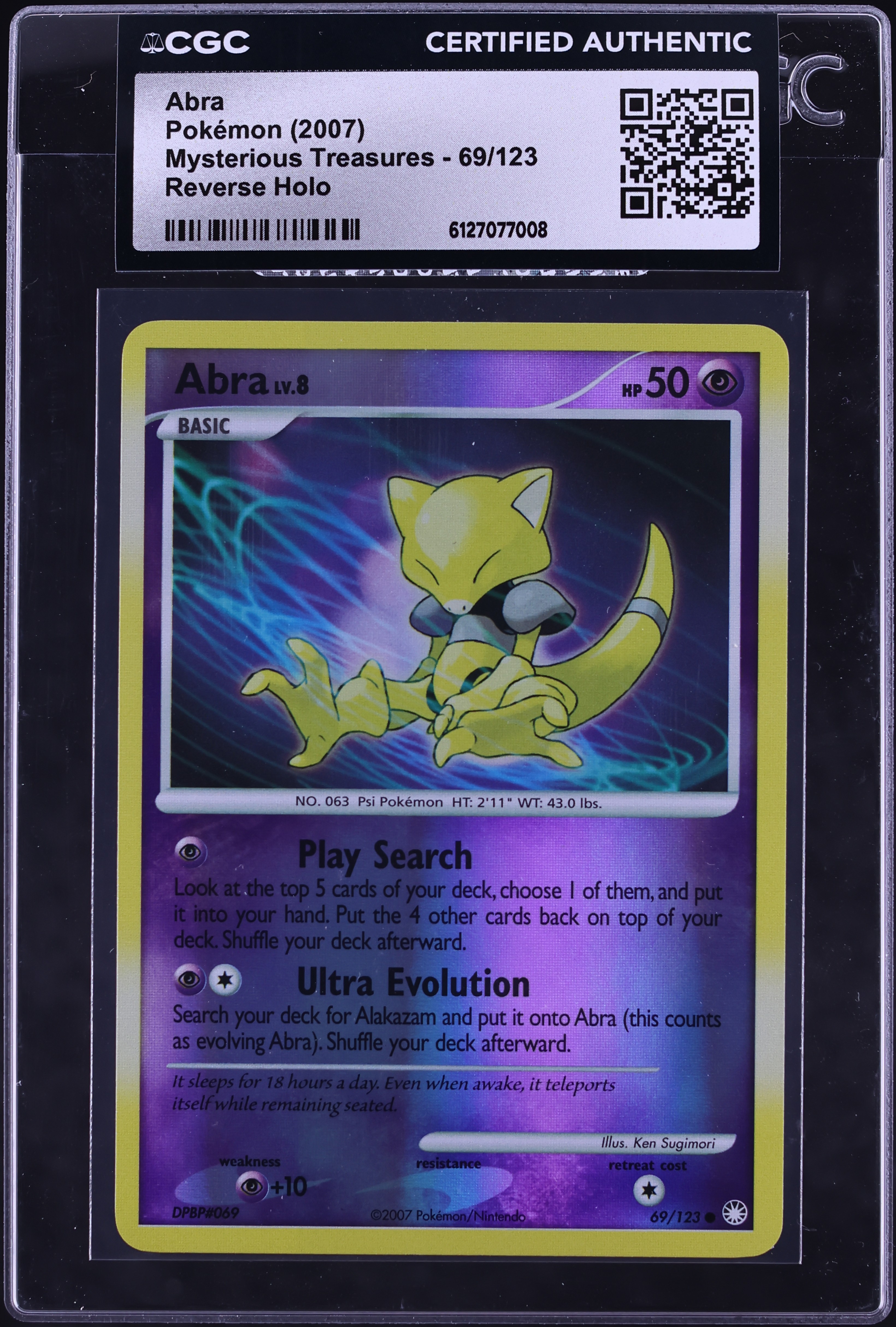 2007 Pokemon Diamond & Pearl Mysterious Treasures Reverse Holo Abra #69 CGC AUTH