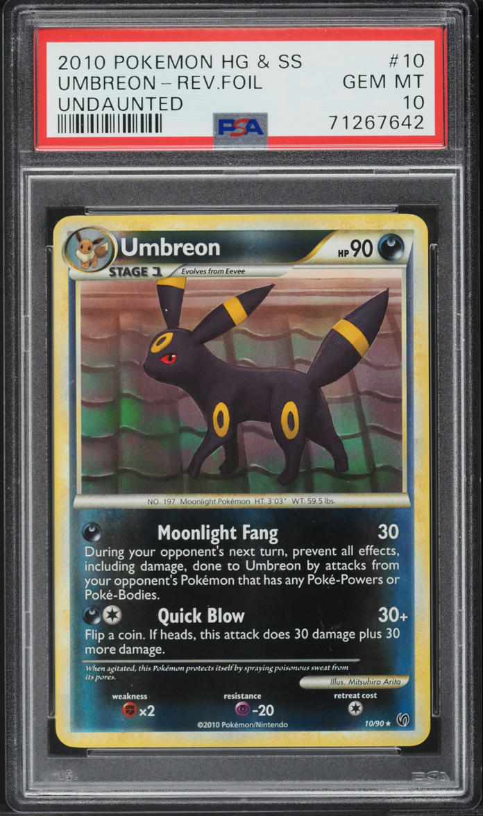 2010 Pokemon HeartHold & SoulSilver Undaunted Reverse Holo Umbreon #10 PSA 10