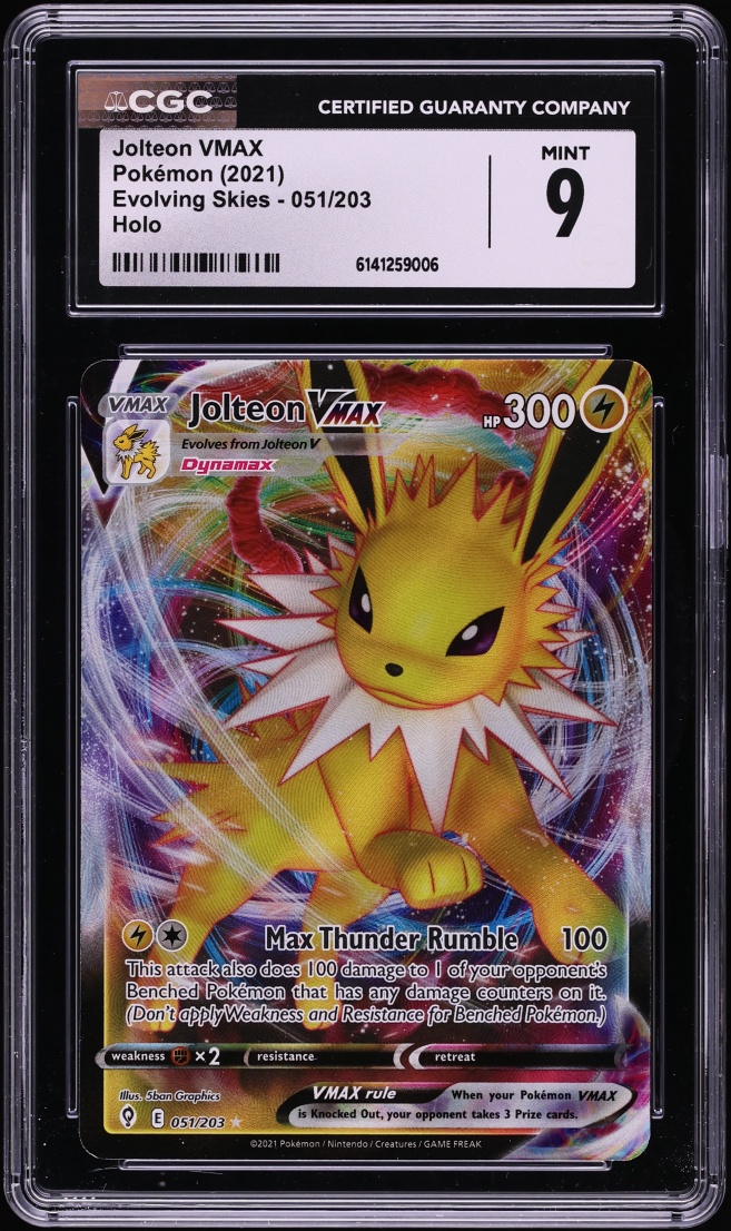 2021 Pokemon Sword & Shield Evolving Skies Full Art Jolteon VMAX #51 CGC 9 MINT