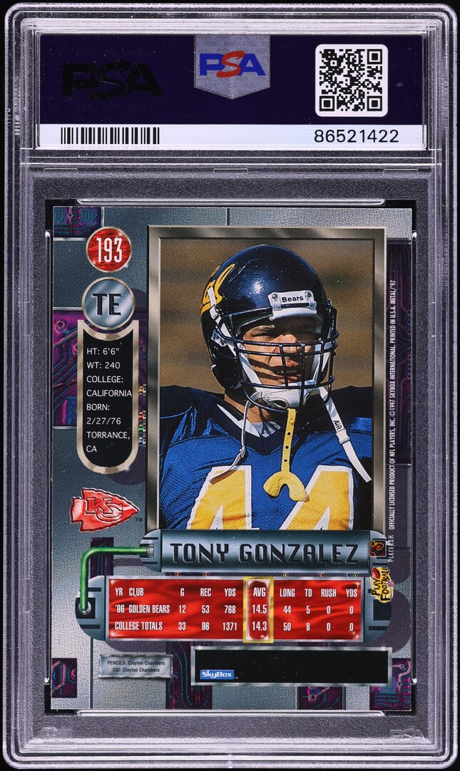 1997 Metal Universe Tony Gonzalez ROOKIE #193 PSA 8 NM-MT