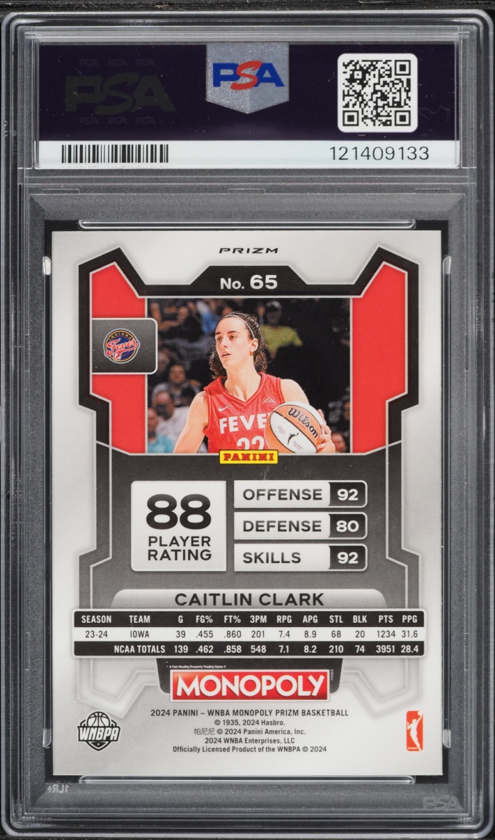2024 Panini Prizm Monopoly WNBA Red Classic Icon Caitlin Clark ROOKIE #65 PSA 10 GEM MINT