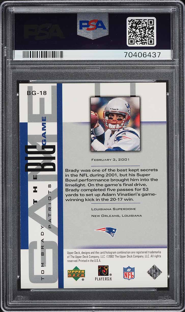 2002 Upper Deck Piece Of History the Big Game Tom Brady #BG-18 PSA 9 MINT