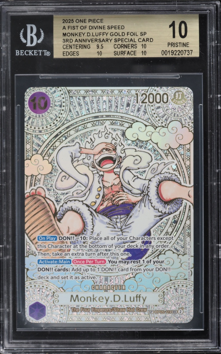 2025 One Piece Fist Of Divine Speed Gold Foil SP SEC Monkey D. Luffy #OP05-119 BGS 10 PRISTINE