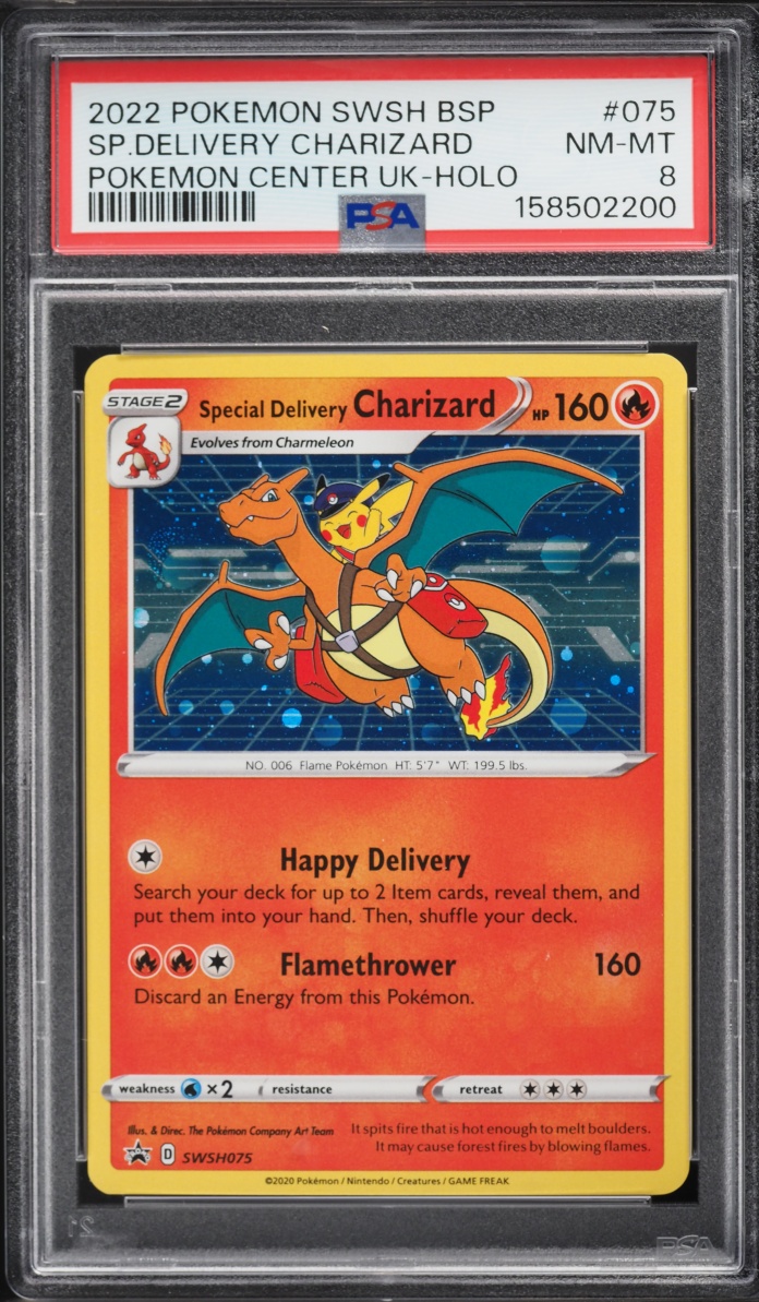 2022 Pokemon Sword & Shield Promo Center UK Holo Special Delivery Charizard #SWSH075 PSA 8