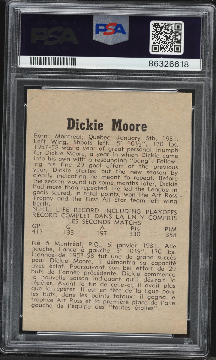 1958 Parkhurst Dickie Moore #8 PSA 7 NRMT