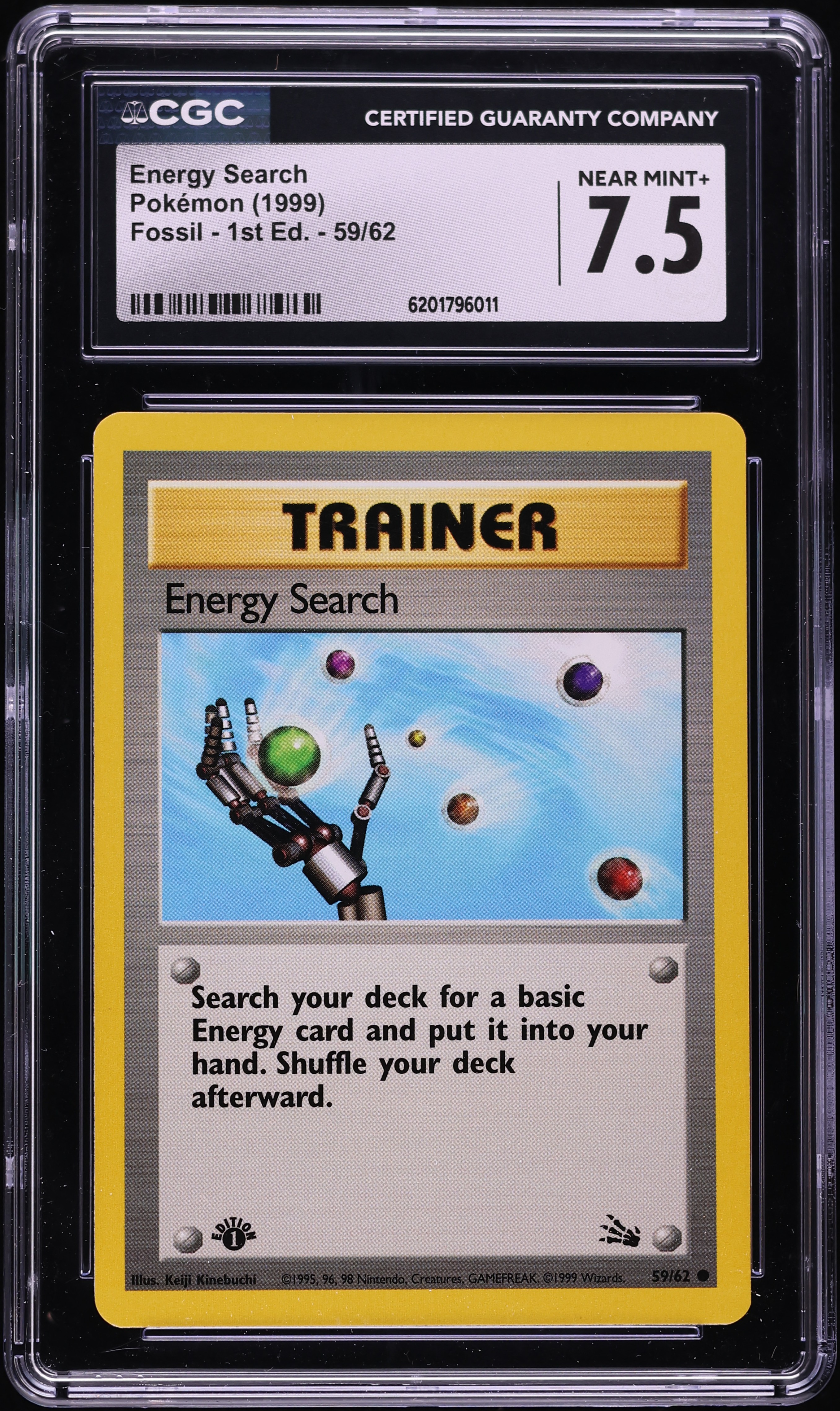 1999 Pokemon Fossil 1st Edition Energy Search #59 CGC 7.5 NRMT+