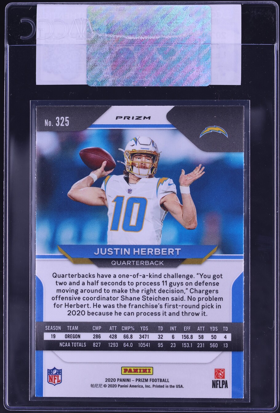 2020 Panini Prizm Lazer Justin Herbert ROOKIE #325 CGC AUTH