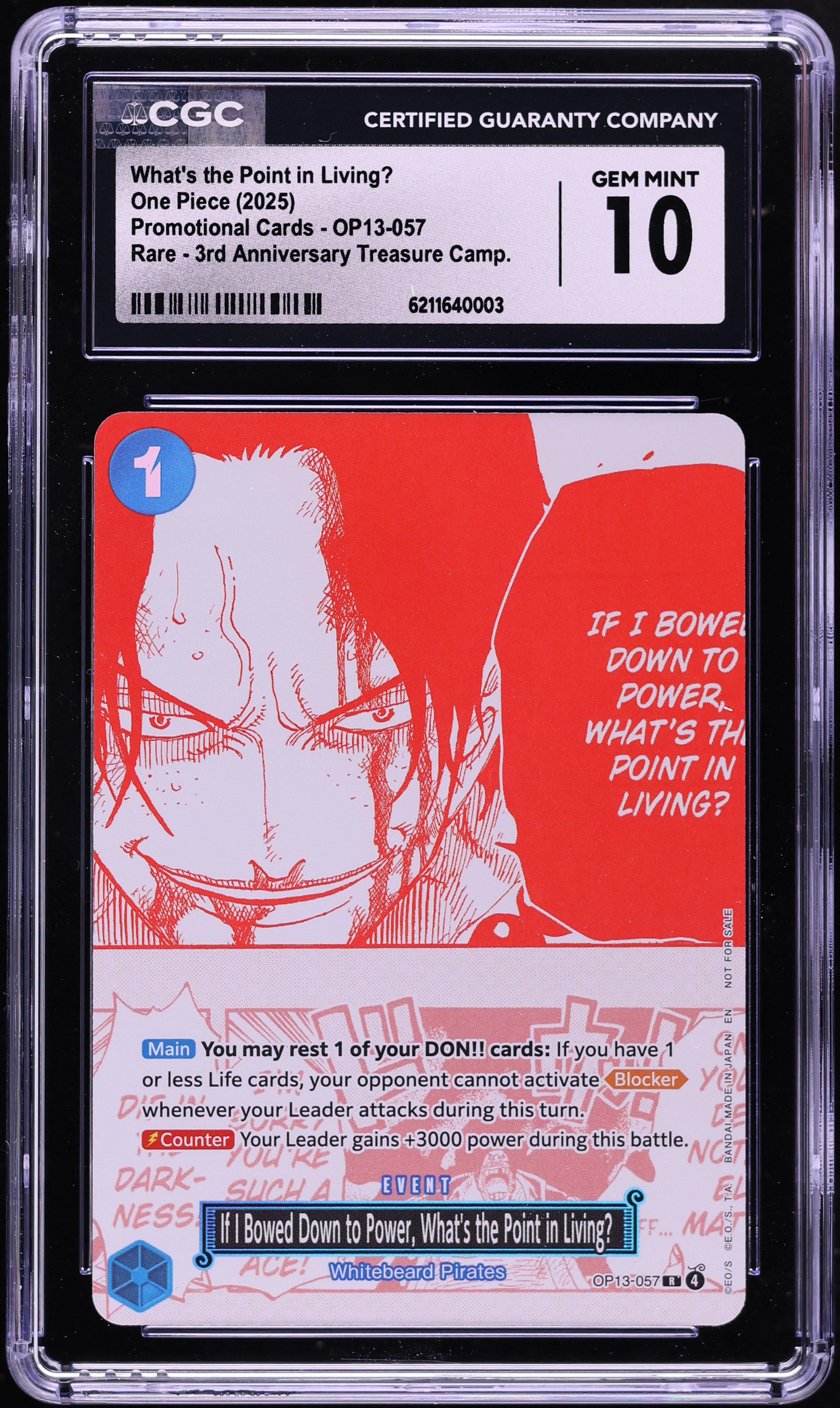 2025 One Piece Promo 3rd Anniversary Treasure Camp What's The Point In Living? #OP13-057 CGC 10