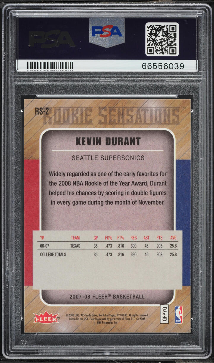 2007 Fleer Sensations Kevin Durant ROOKIE #RS-2 PSA 10 GEM MINT